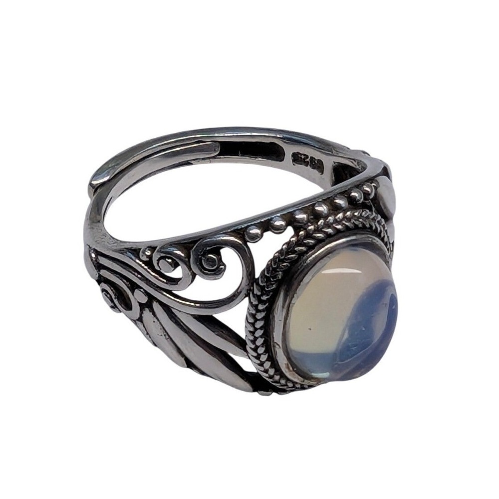 Opalite Ring Sterling Silver Vintage Style Filigree Adjustable 925
